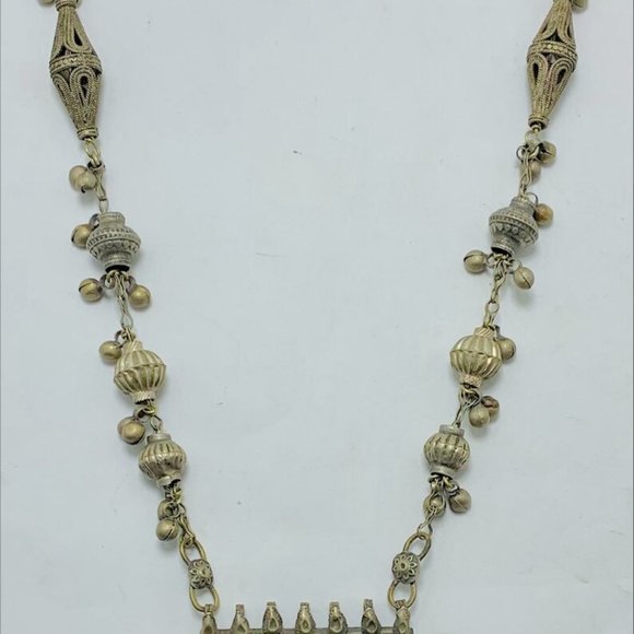 Vintage Long Chain Tribal Pendant Necklace, Gypsy Nomadic Ethnic Necklace - Picture 7 of 11